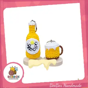 Móc Khóa Chai Bia và Ly Bia Len Handmade <3
